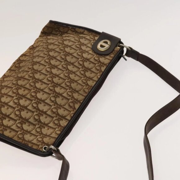 Christian Dior Trotter Canvas Shoulder Bag Brown Gold Auth 124990 - Picture 8 of 14